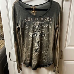 Velvet Stone Cross Graphic Top, BUCKLE, Large, Rhinestones